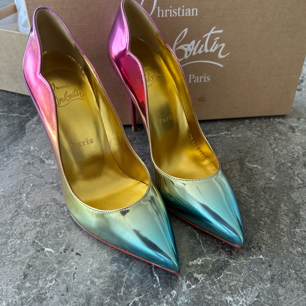 Christian Louboutin Pink and Yellow Heels Stiletto Pumps